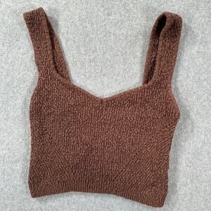By Together Brown V-Neck Cropped Tank Top Size Small Textured Knobby Sleeveless